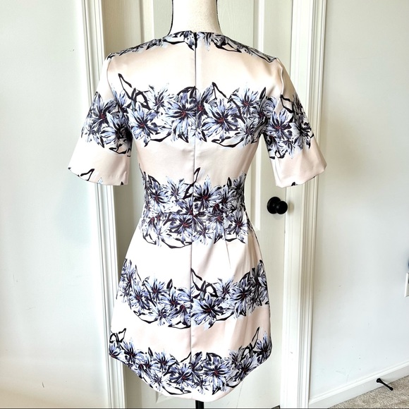 TOPSHOP Structured Champagne Floral Satiny A-Line Mini Dress—SZ. 4 - Picture 6 of 13